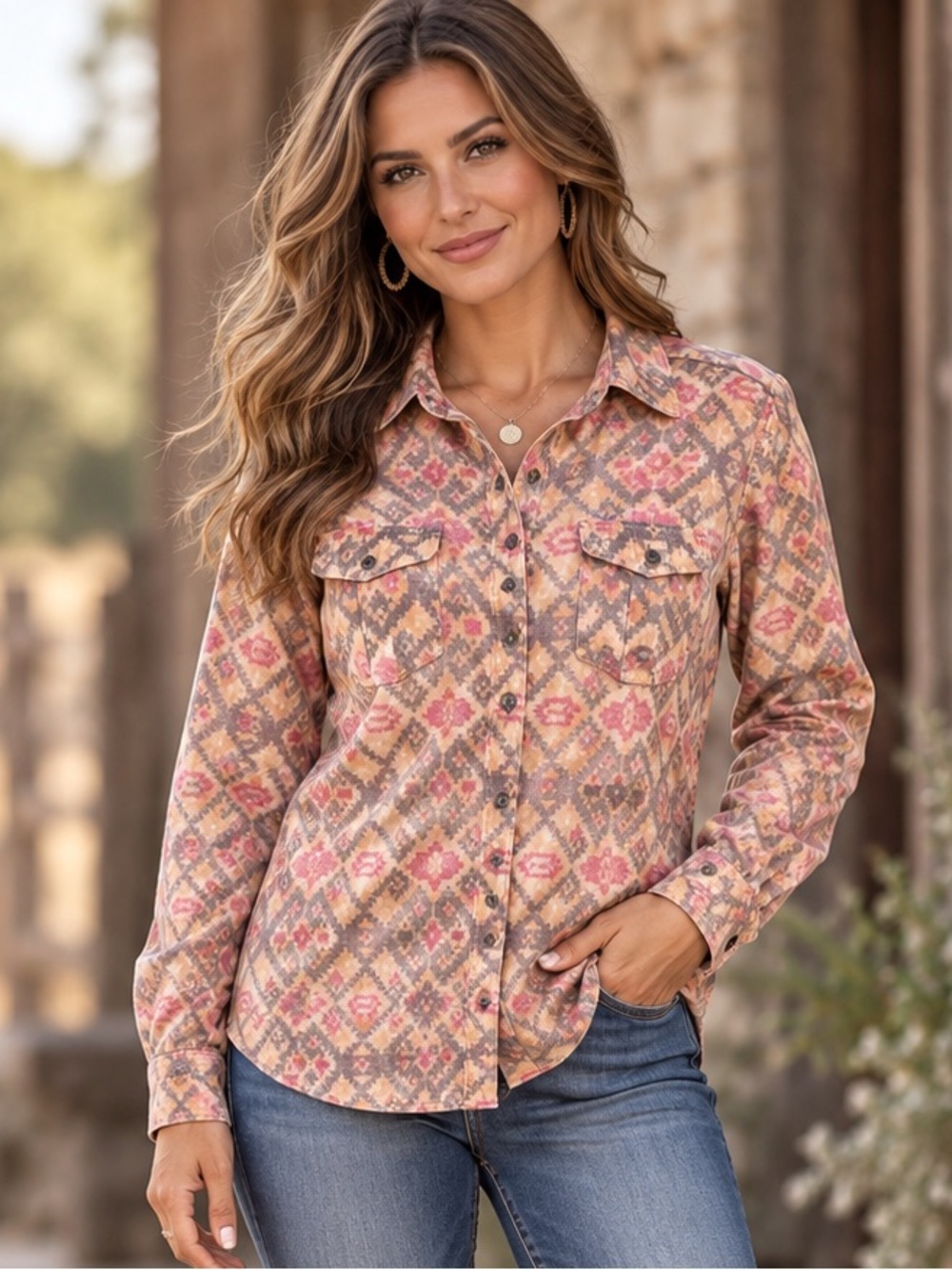 Ruby Rd. Pink Multi-Pattern Button-Down Shirt